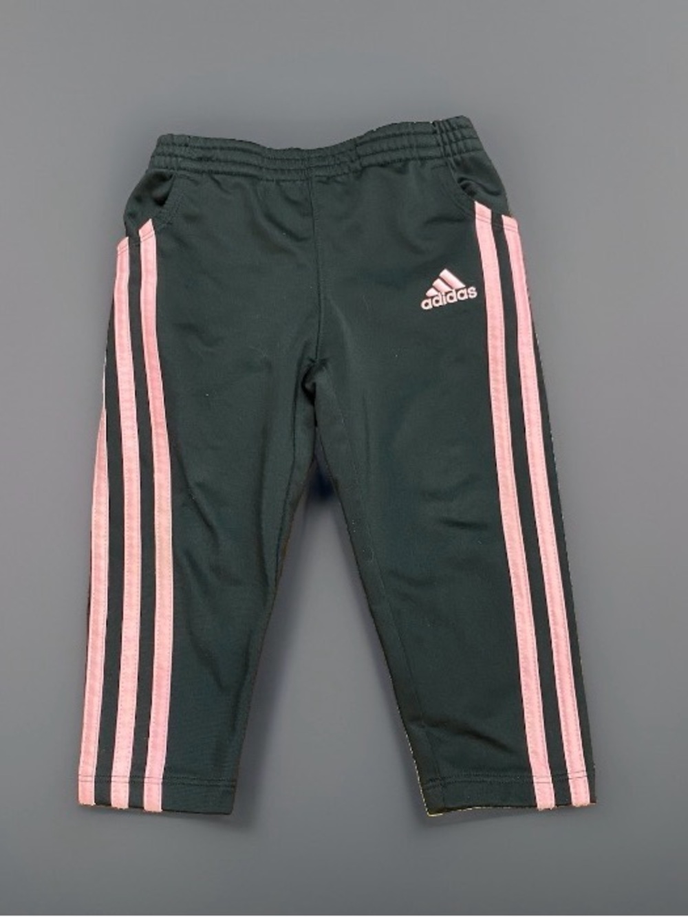 Adidas Girls Size 2T Classic Tricot Track Pants Black with Pink 3-Stripes
